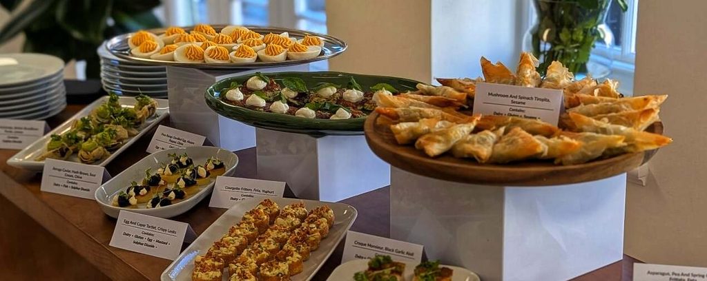 Canapé buffet display prepared by DOM Catering for a London event